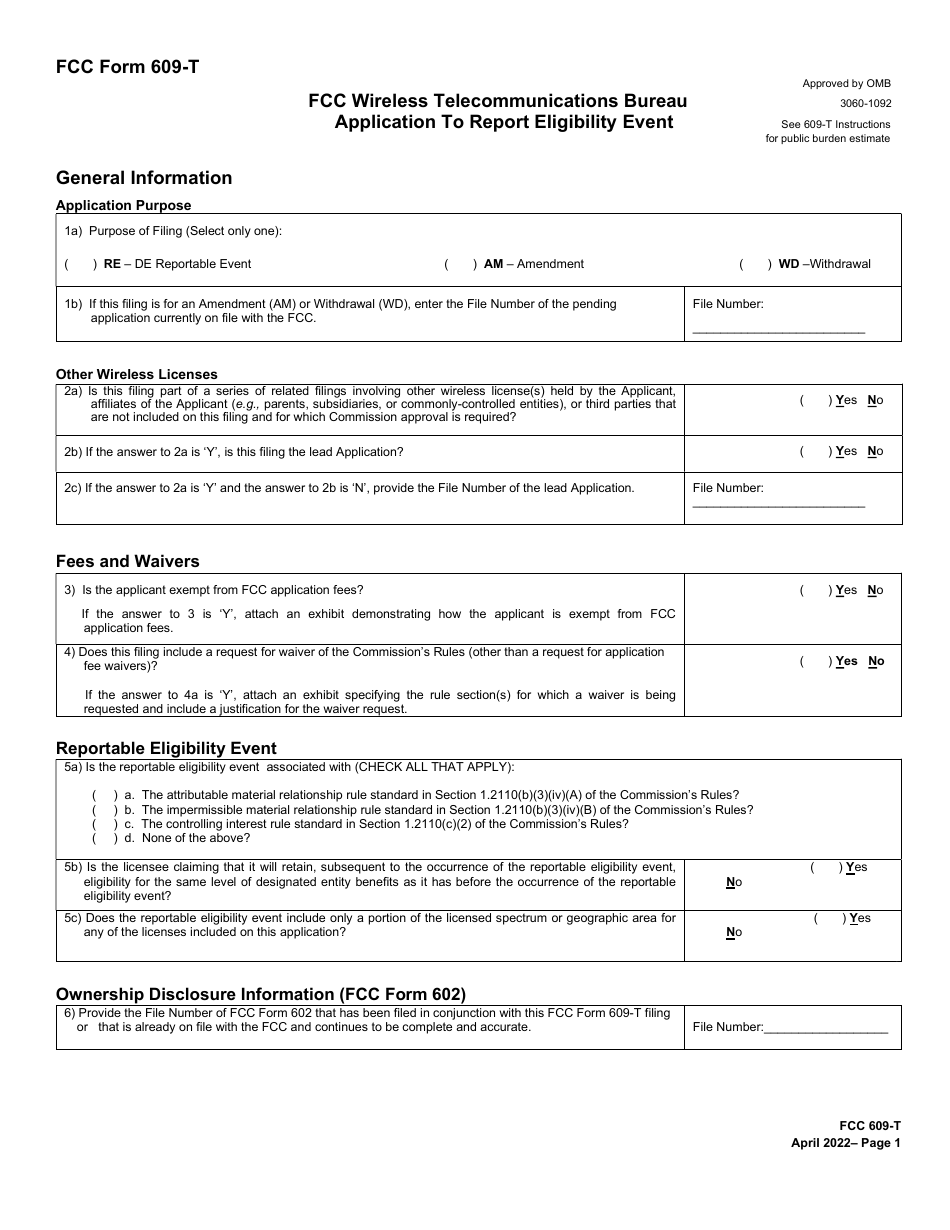 FCC Form 609-T Application to Report Eligibility Event, Page 8