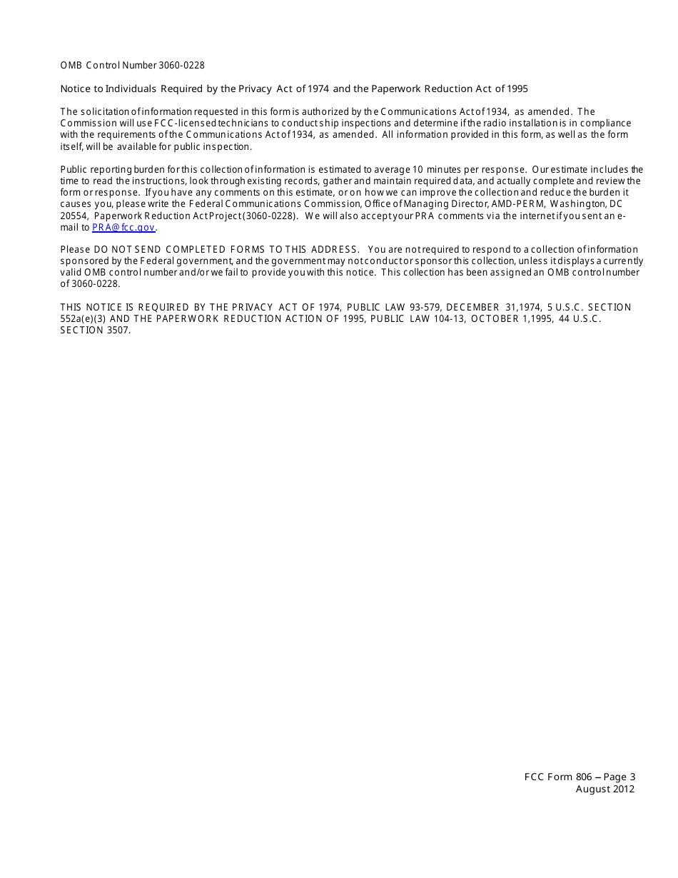 FCC Form 806 Certificate of Compliance With the Radio Provisions of the International Convention for the Safety of Life at Sea, 1974 (As Amended), Page 3