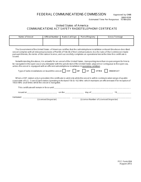 FCC Form 824  Printable Pdf