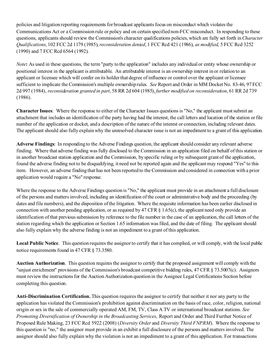 Instructions for FCC Form 2100 Schedule 314 Application for Consent to Assignment of Broadcast Station Construction Permit or License, Page 10