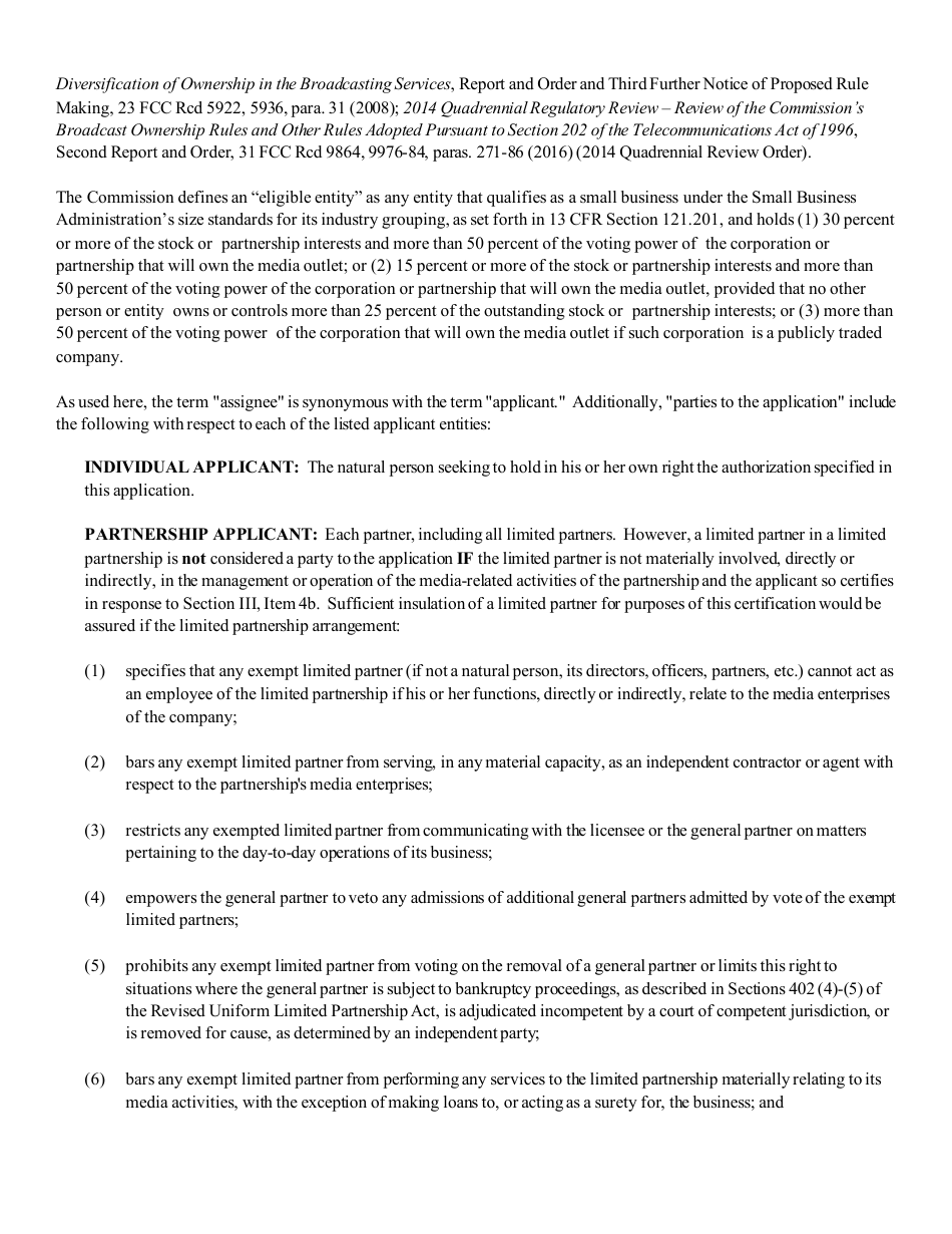 Instructions for FCC Form 2100 Schedule 314 Application for Consent to Assignment of Broadcast Station Construction Permit or License, Page 13