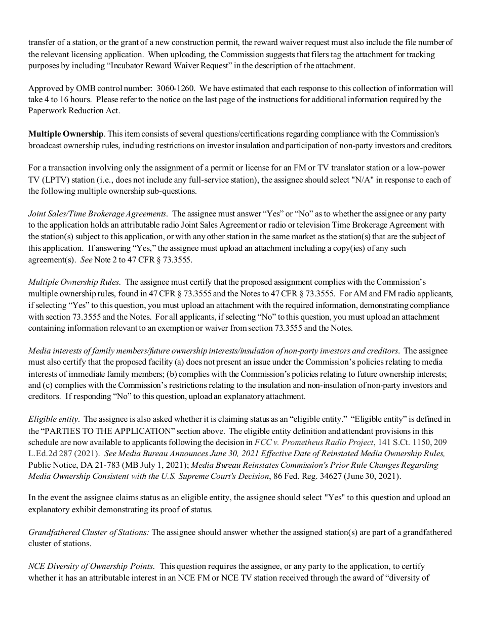 Instructions for FCC Form 2100 Schedule 314 Application for Consent to Assignment of Broadcast Station Construction Permit or License, Page 18