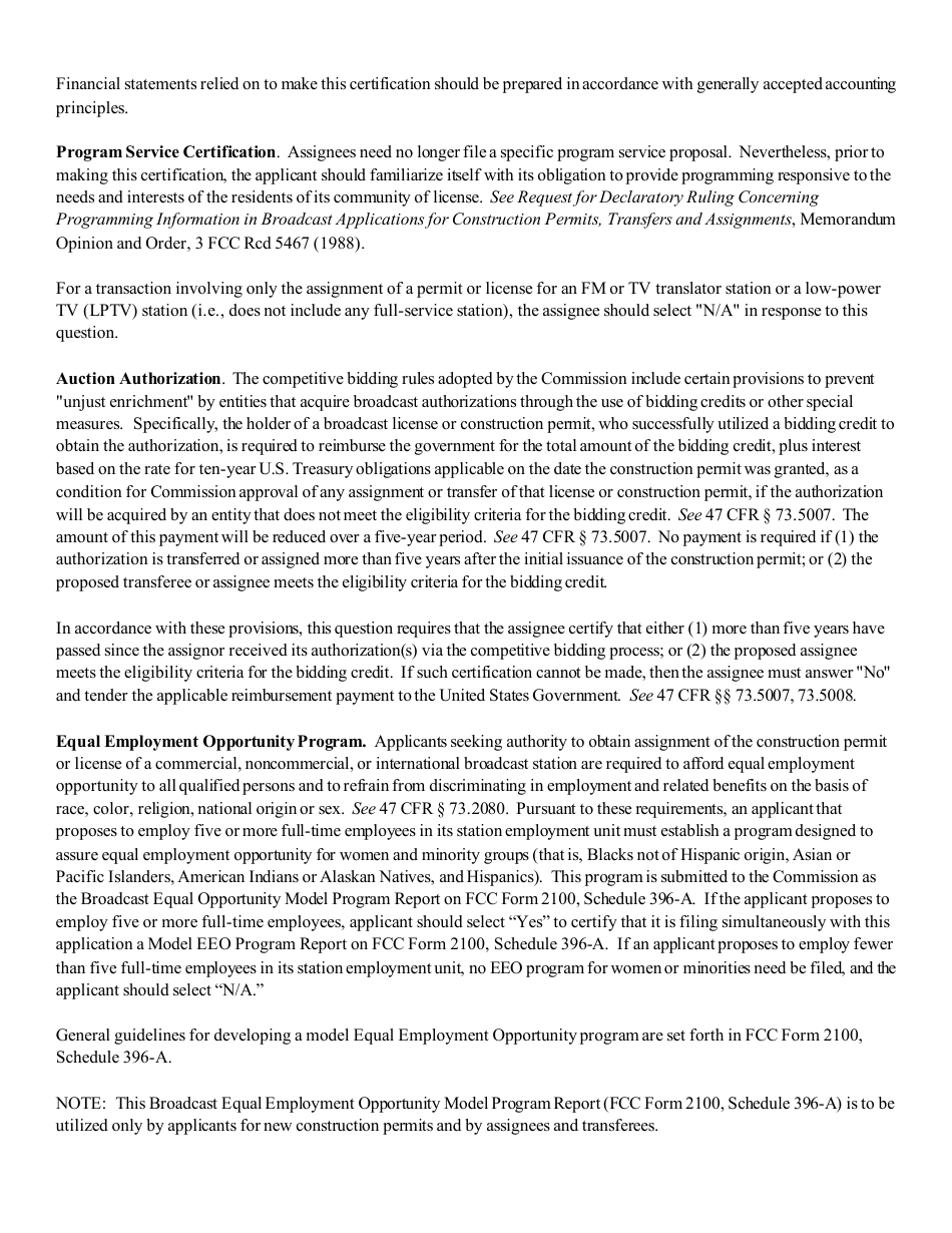 Instructions for FCC Form 2100 Schedule 314 Application for Consent to Assignment of Broadcast Station Construction Permit or License, Page 20
