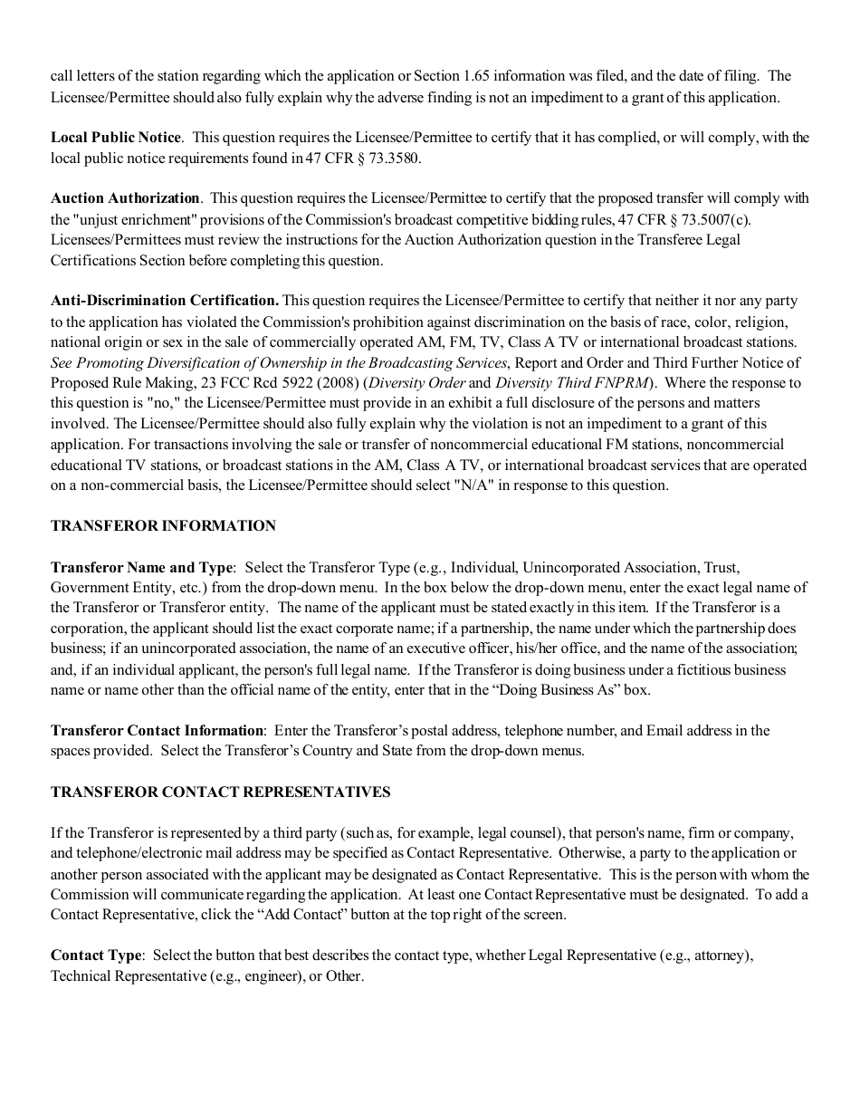 Instructions for FCC Form 2100 Schedule 315 Application for Consent to Transfer Control of Entity Holding Broadcast Station Construction Permit or License, Page 11