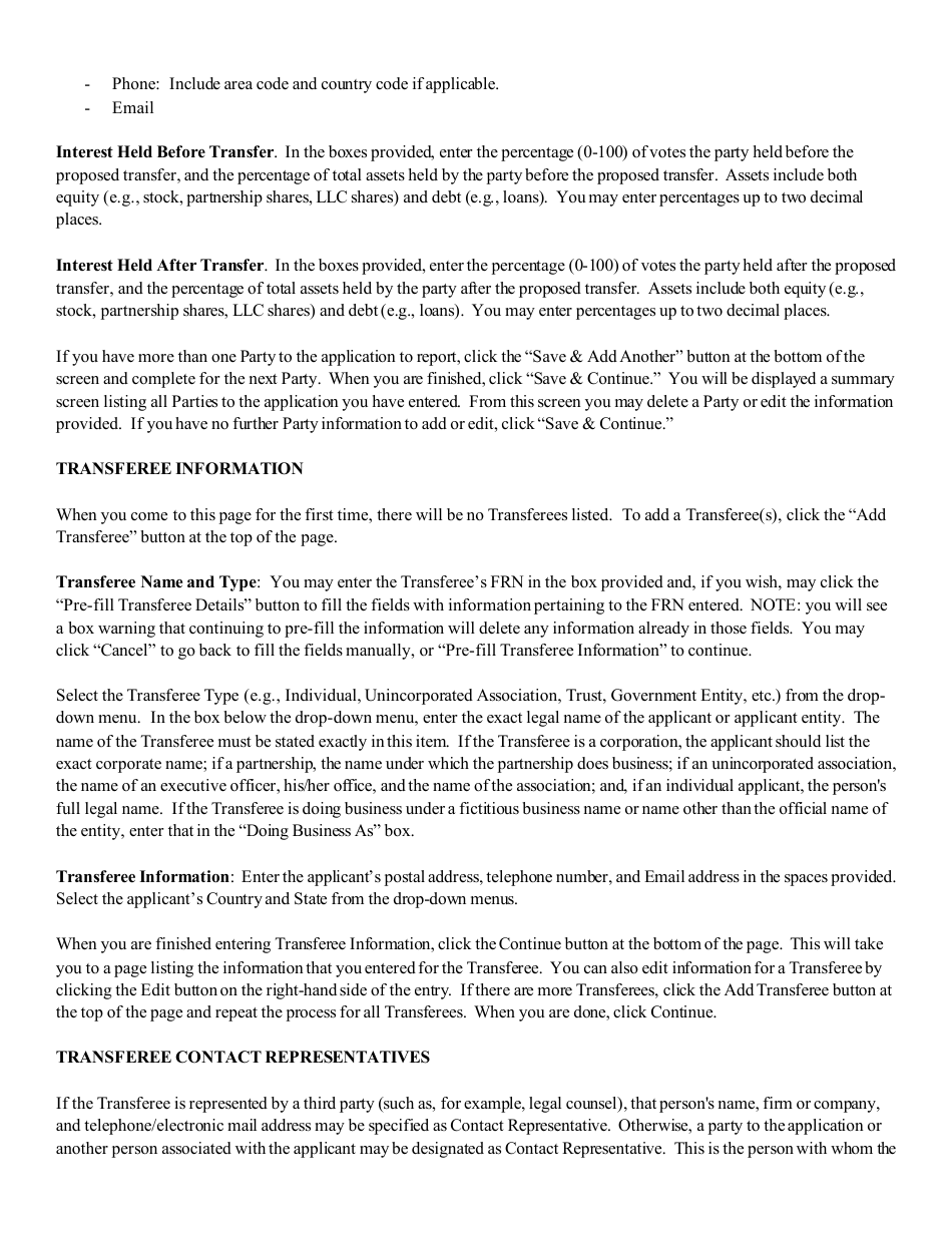 Instructions for FCC Form 2100 Schedule 315 Application for Consent to Transfer Control of Entity Holding Broadcast Station Construction Permit or License, Page 13