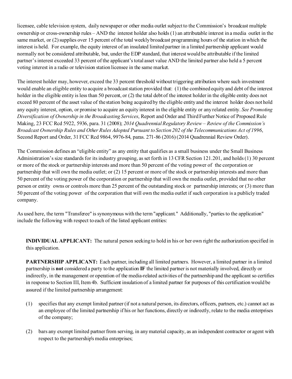 Instructions for FCC Form 2100 Schedule 315 Application for Consent to Transfer Control of Entity Holding Broadcast Station Construction Permit or License, Page 15