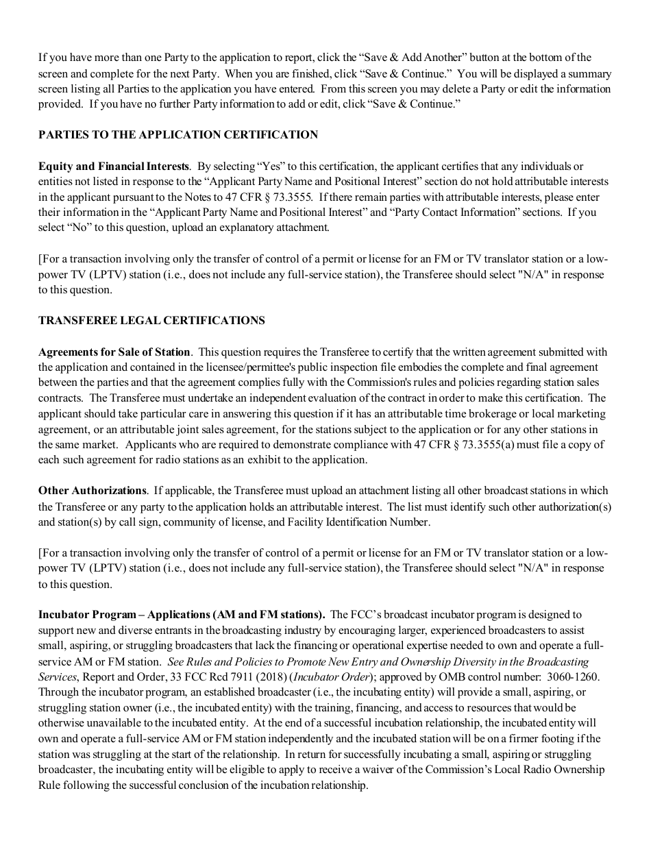Instructions for FCC Form 2100 Schedule 315 Application for Consent to Transfer Control of Entity Holding Broadcast Station Construction Permit or License, Page 18