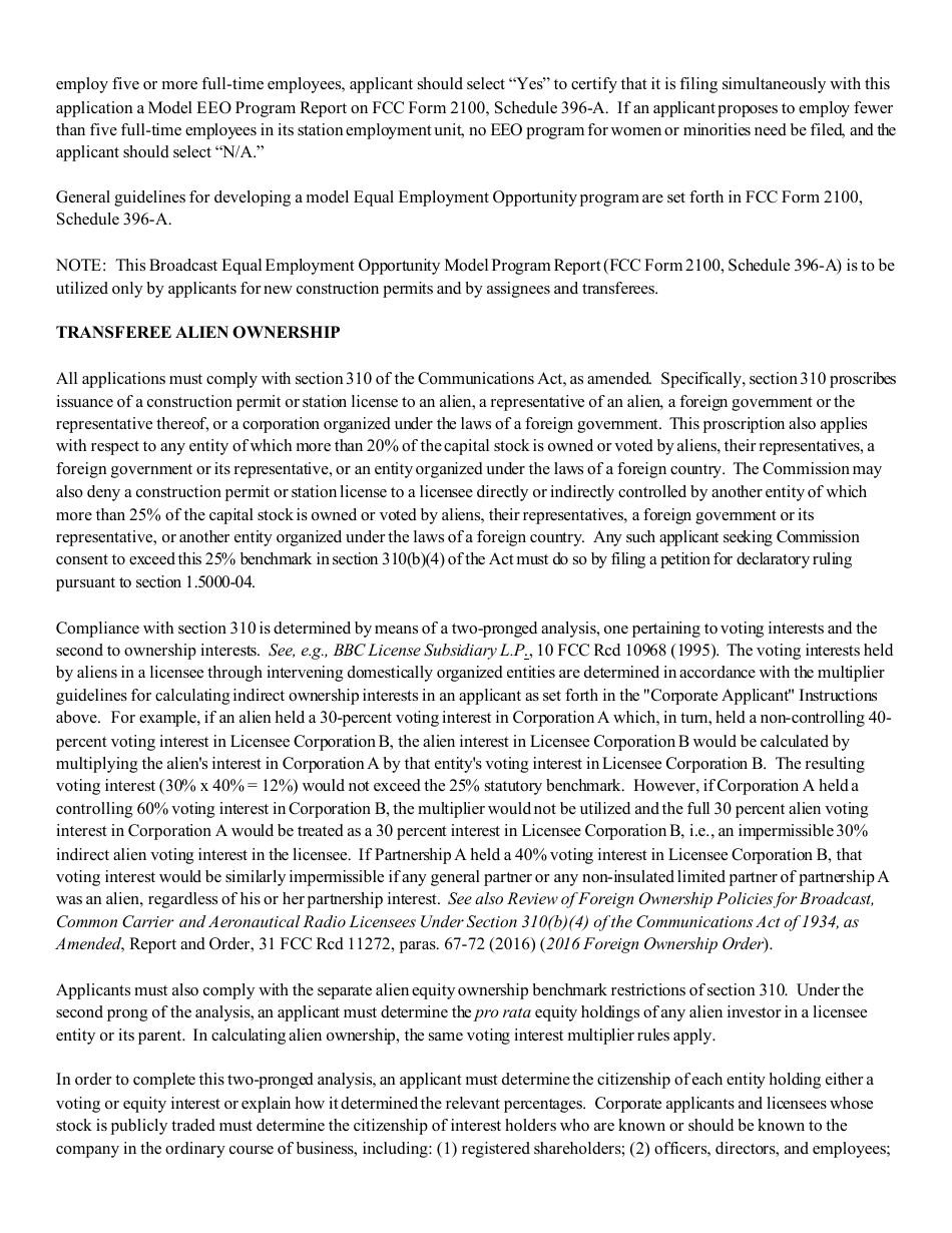 Instructions for FCC Form 2100 Schedule 315 Application for Consent to Transfer Control of Entity Holding Broadcast Station Construction Permit or License, Page 23