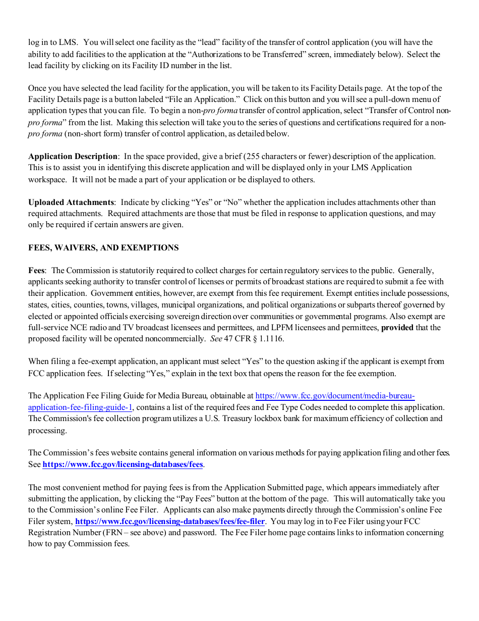 Instructions for FCC Form 2100 Schedule 315 Application for Consent to Transfer Control of Entity Holding Broadcast Station Construction Permit or License, Page 4