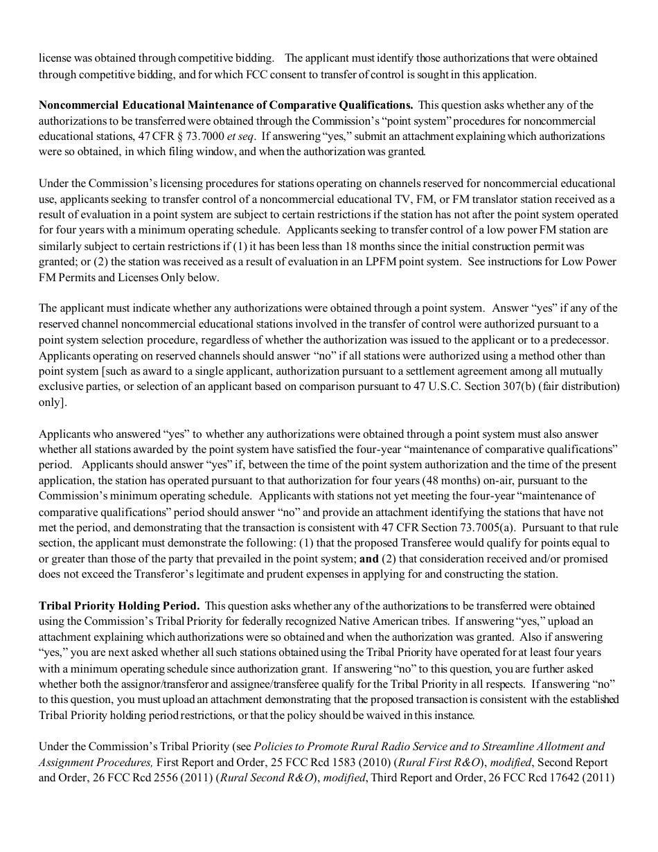 Instructions for FCC Form 2100 Schedule 315 Application for Consent to Transfer Control of Entity Holding Broadcast Station Construction Permit or License, Page 6