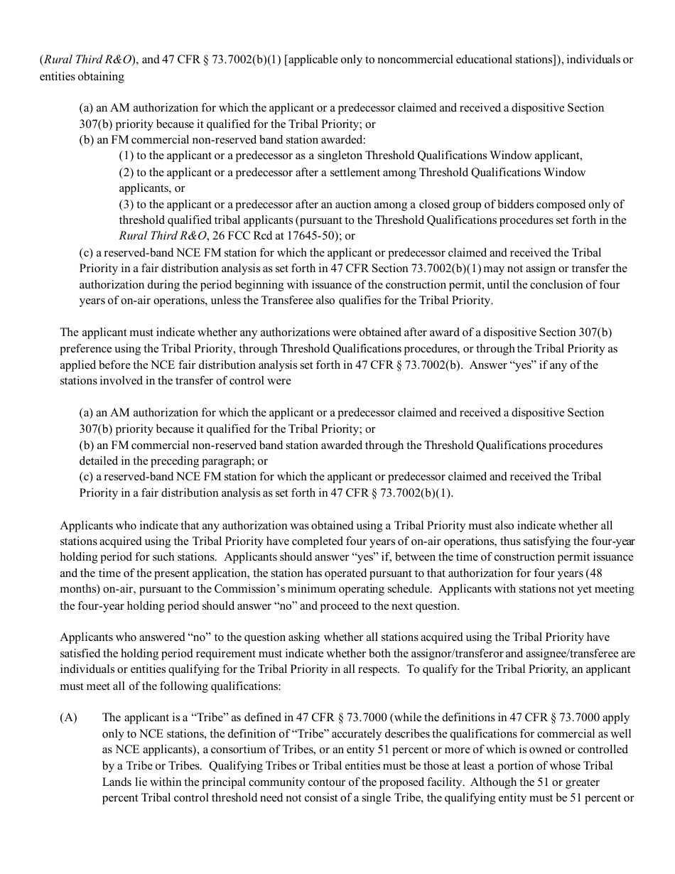 Instructions for FCC Form 2100 Schedule 315 Application for Consent to Transfer Control of Entity Holding Broadcast Station Construction Permit or License, Page 7