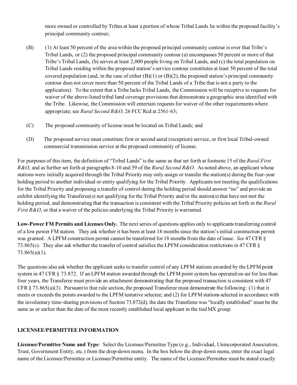 Instructions for FCC Form 2100 Schedule 315 Application for Consent to Transfer Control of Entity Holding Broadcast Station Construction Permit or License, Page 8