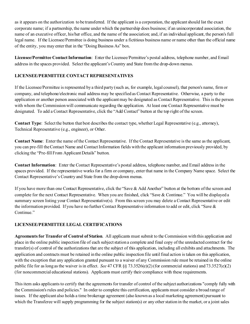 Instructions for FCC Form 2100 Schedule 315 Application for Consent to Transfer Control of Entity Holding Broadcast Station Construction Permit or License, Page 9