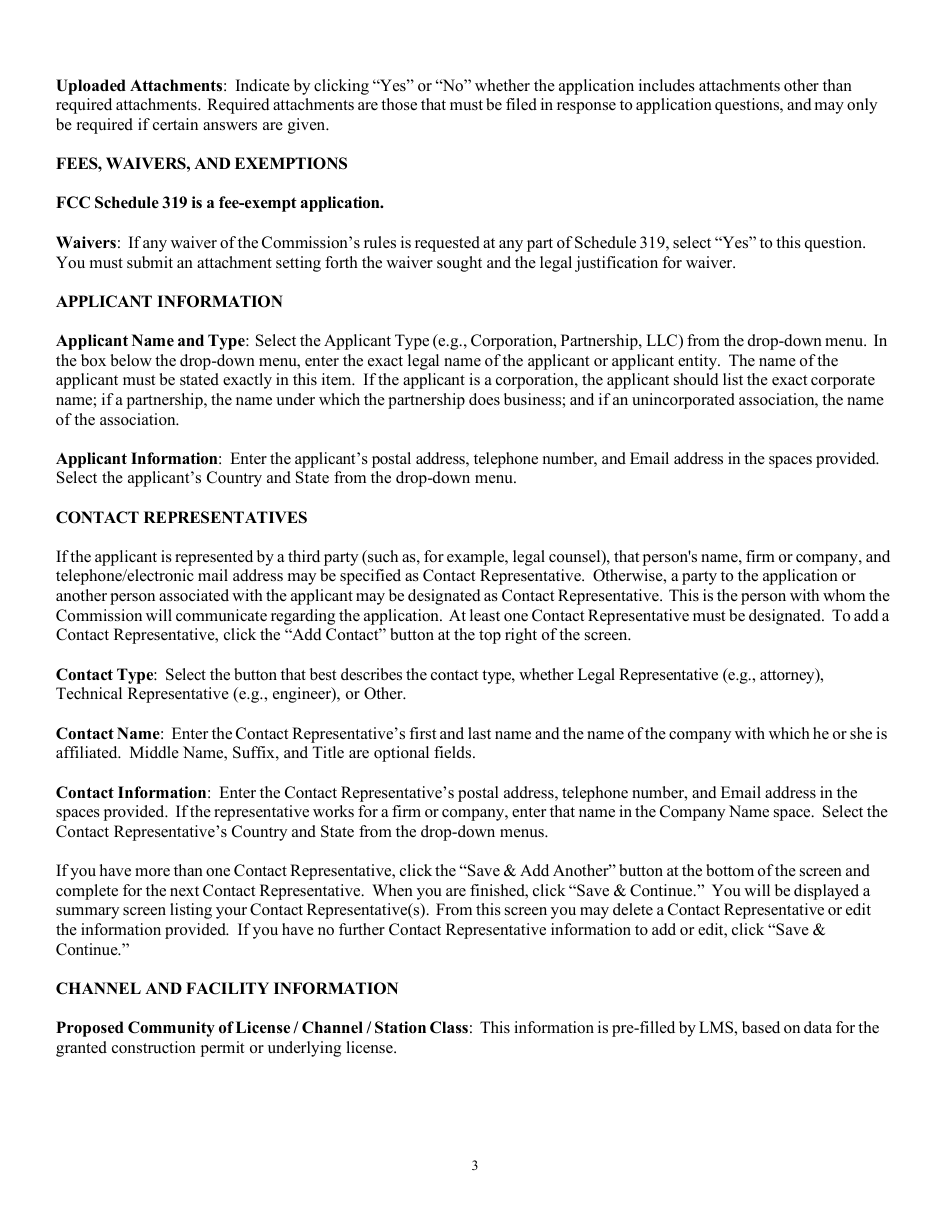 Instructions for FCC Form 2100 Schedule 319 Low Power Fm Station License Application, Page 3