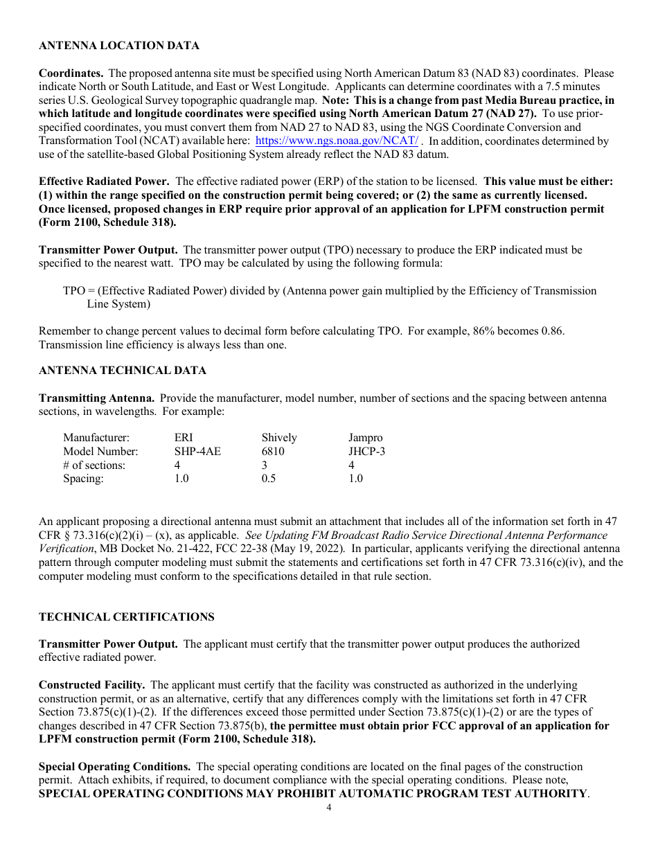 Instructions for FCC Form 2100 Schedule 319 Low Power Fm Station License Application, Page 4