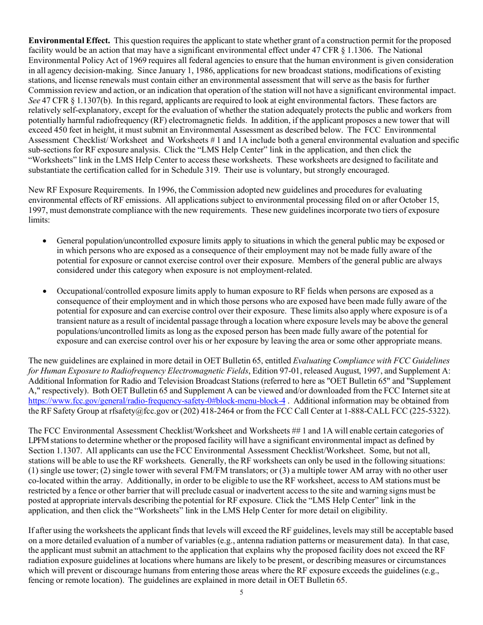 Instructions for FCC Form 2100 Schedule 319 Low Power Fm Station License Application, Page 5