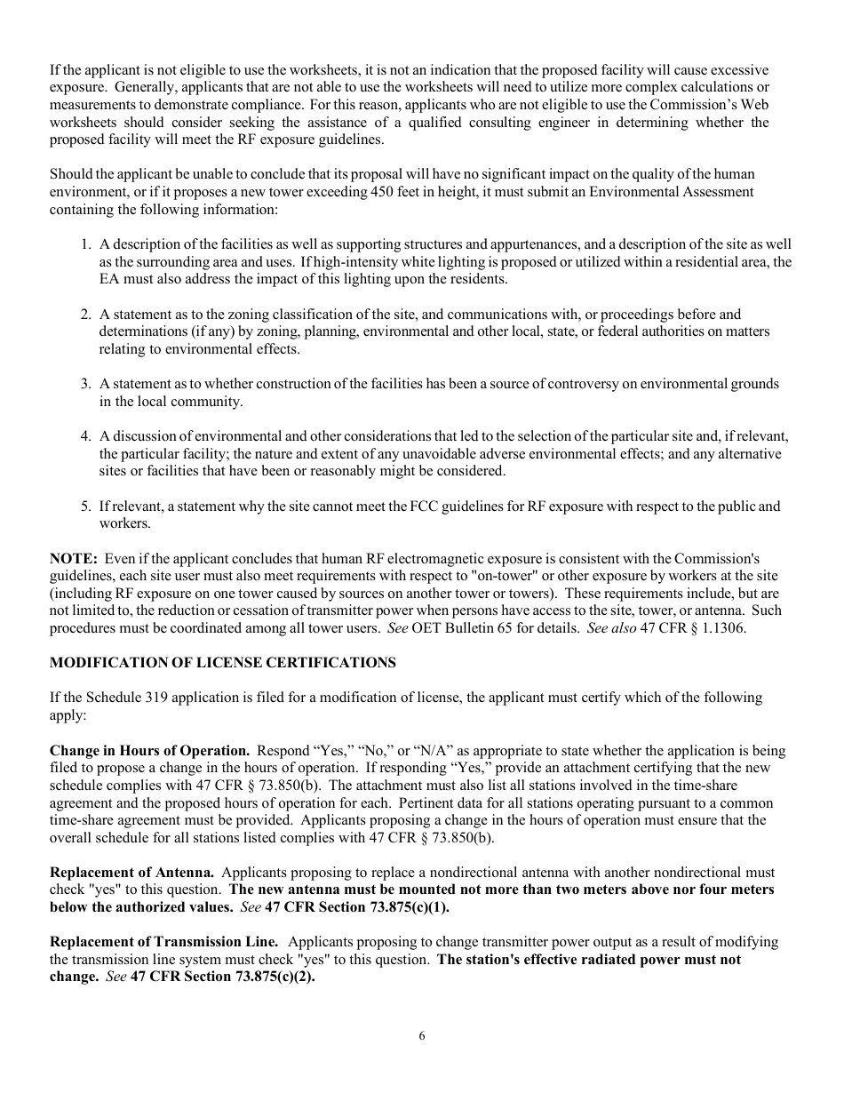 Instructions for FCC Form 2100 Schedule 319 Low Power Fm Station License Application, Page 6