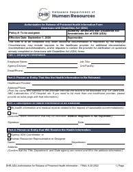 Document preview: Authorization for Release of Protected Health Information Form - Americans With Disabilities Act (Ada) - Delaware
