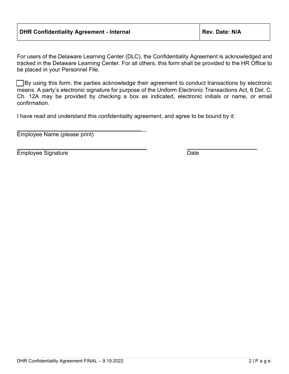 Confidentiality Agreement - Internal - Delaware, Page 2