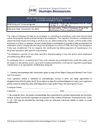 Document preview: Drug-Free Workplace Policy Statement Acknowledgment Form - Delaware