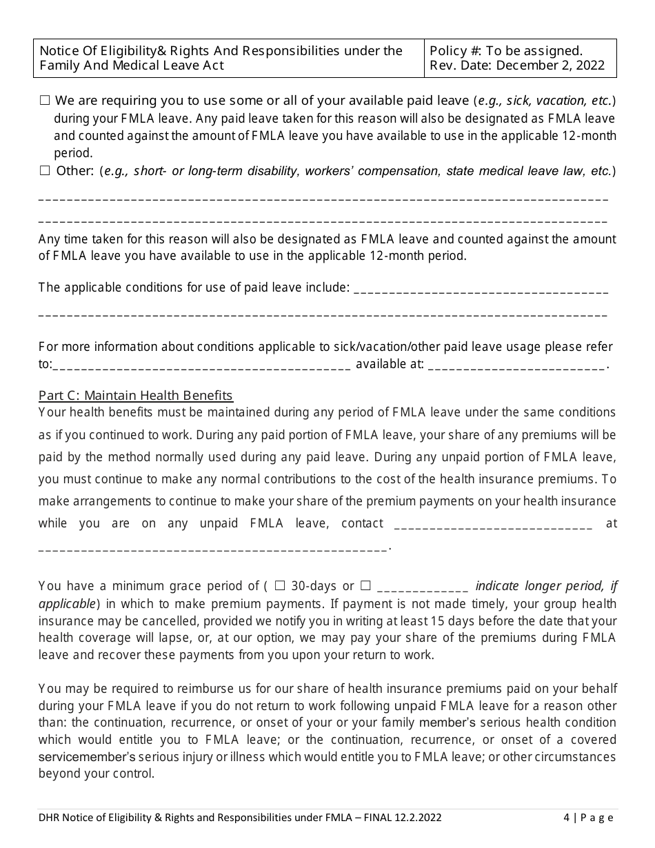 Notice of Eligibility  Rights and Responsibilities Under the Family and Medical Leave Act - Delaware, Page 4