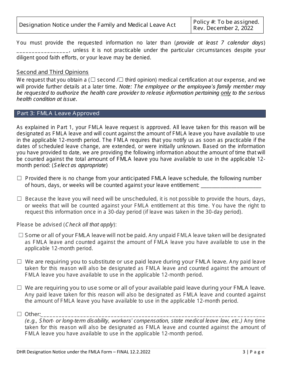 Delaware Designation Notice Under the Family and Medical Leave Act
