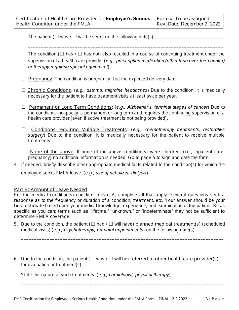 Certification of Health Care Provider for Employees Serious Health Condition Under the Family and Medical Leave Act - Delaware, Page 3