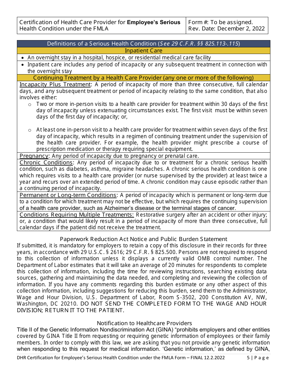 Certification of Health Care Provider for Employees Serious Health Condition Under the Family and Medical Leave Act - Delaware, Page 5