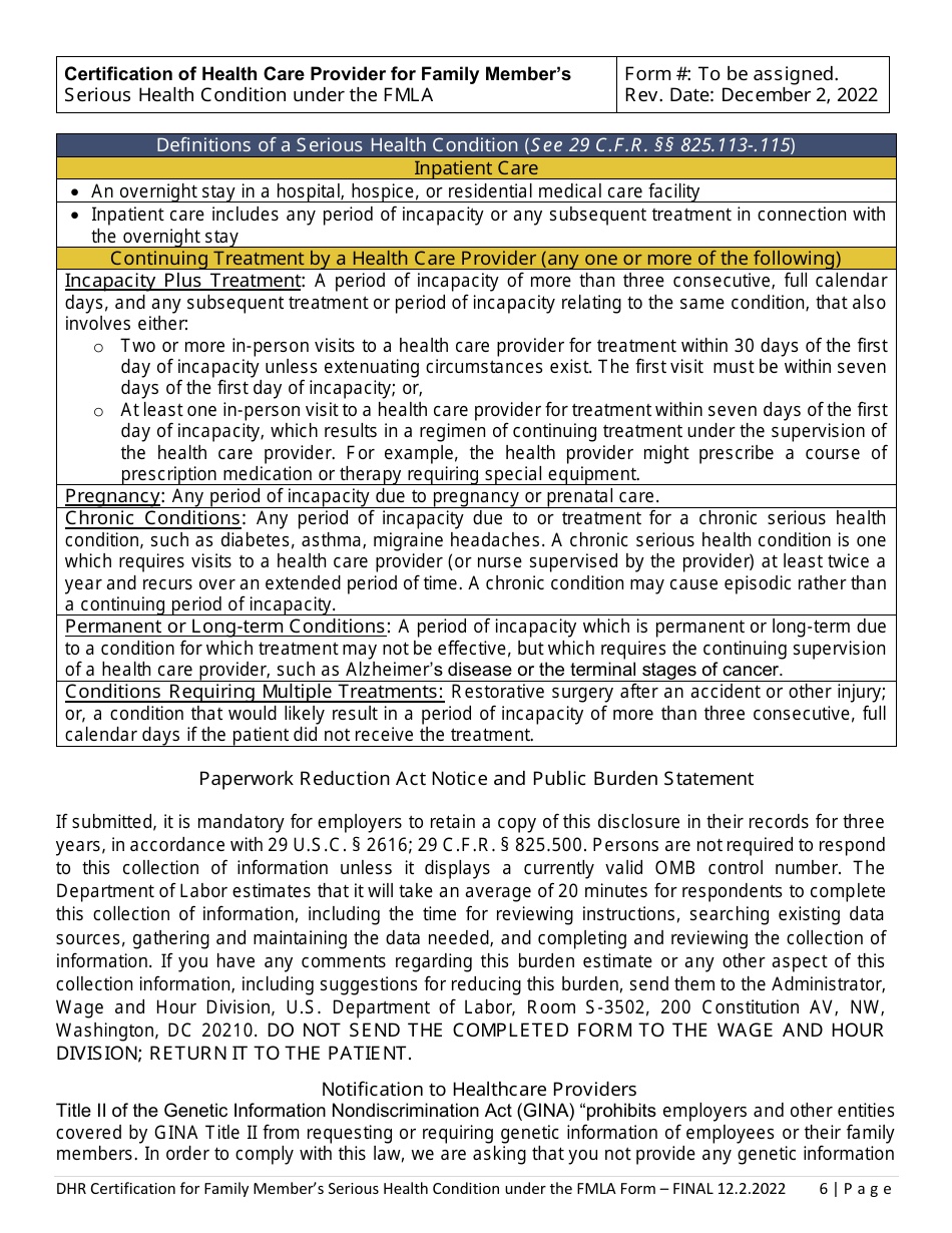 Certification of Health Care Provider for Family Members Serious Health Condition Under the Family and Medical Leave Act - Delaware, Page 6