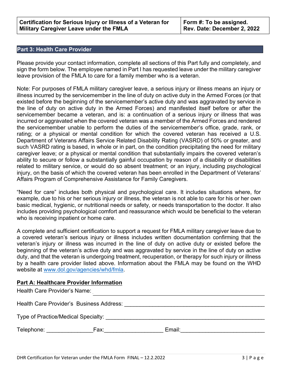 Certification of Serious Injury or Illness of a Veteran for Military Caregiver Leave Under the Family and Medical Leave Act - Delaware, Page 3