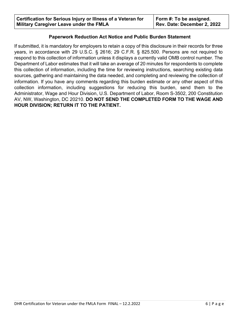 Certification of Serious Injury or Illness of a Veteran for Military Caregiver Leave Under the Family and Medical Leave Act - Delaware, Page 6