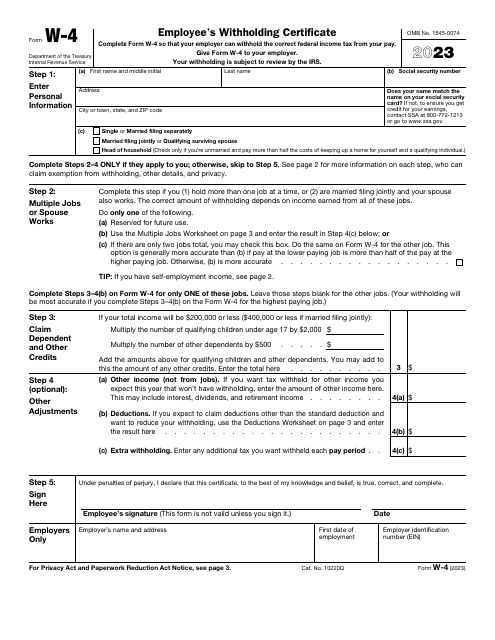 IRS Form W-4 Employee&#039;s Withholding Certificate, 2023