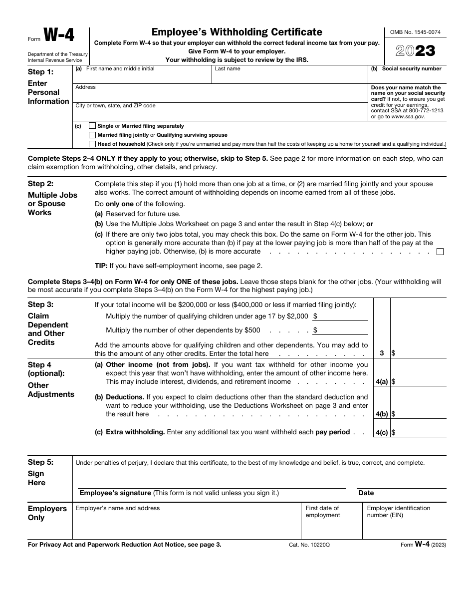 IRS Form W4 Download Fillable PDF or Fill Online Employee's