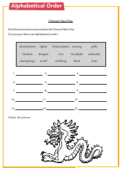 Document preview: Chinese New Year Worksheet - Alphabetical Order