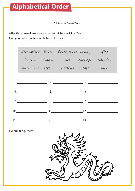Chinese New Year Worksheet - Alphabetical Order preview