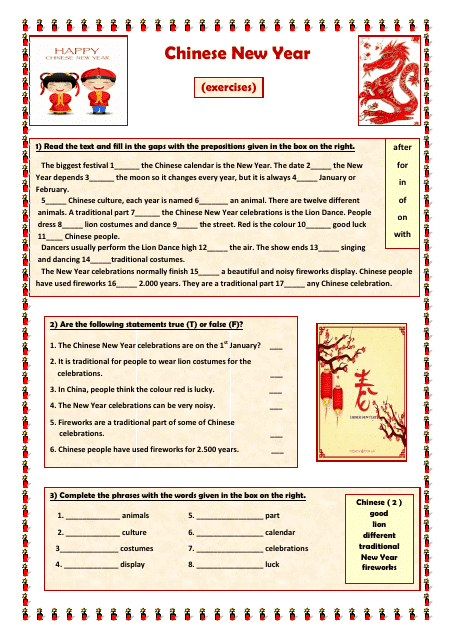 Chinese New Year Exercises - Printable Template image