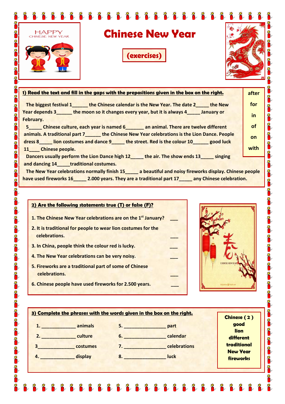 Chinese New Year Exercises - Printable Template image