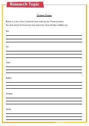 Document preview: Chinese New Year Worksheet - Chinese Zodiac
