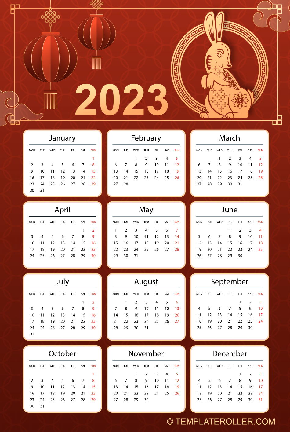 2023 Chinese New Year Calendar Download Printable PDF | Templateroller