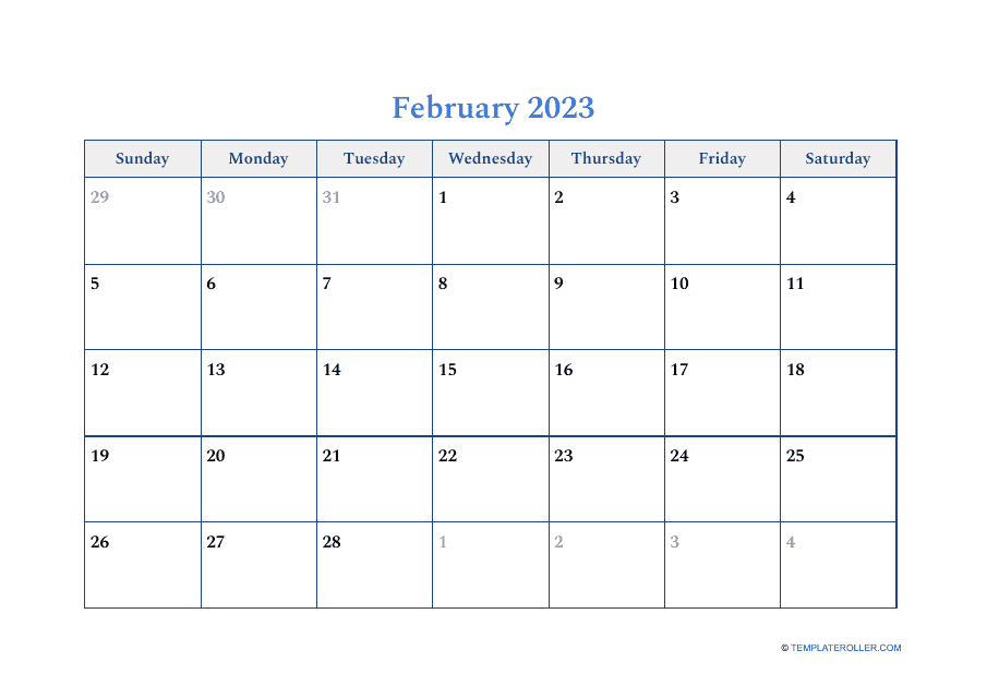 February 2023 Calendar Template Preview
