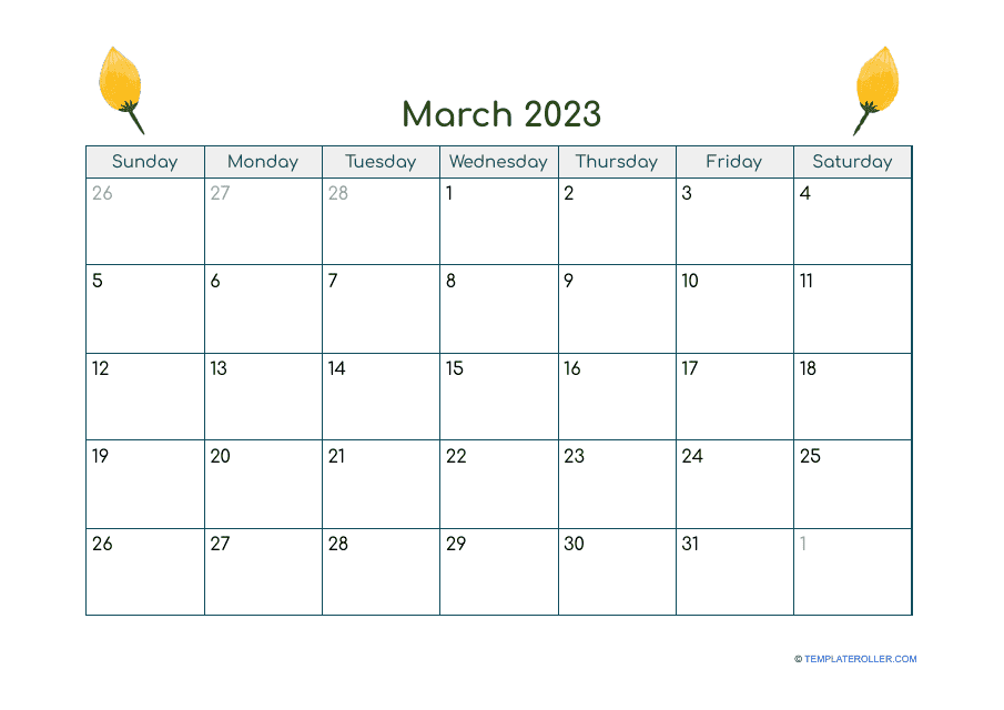 March 2023 Calendar Template - Preview
