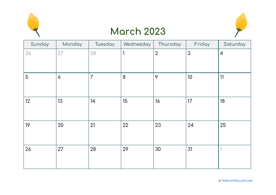 March 2023 Calendar Template - Preview