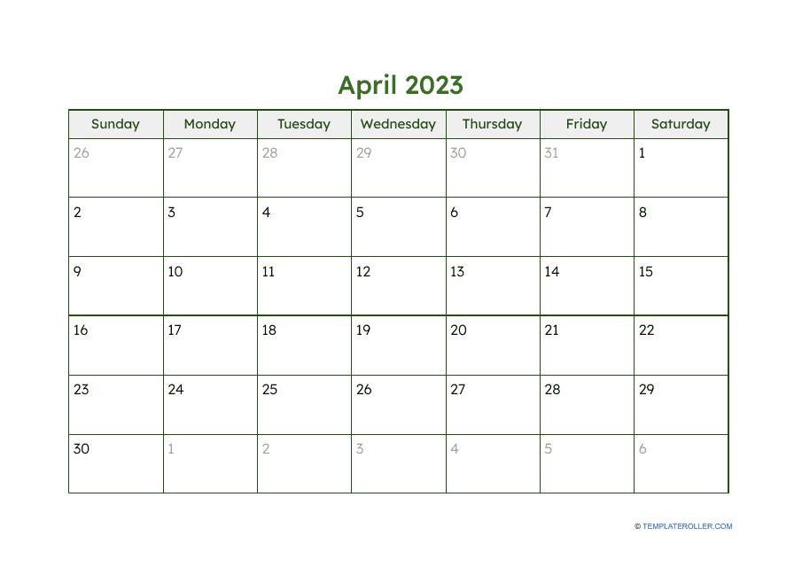 April 2023 Calendar Template – Free download and printable calendar image for April 2023, artistically-designed with professional templates and elegant color schemes.