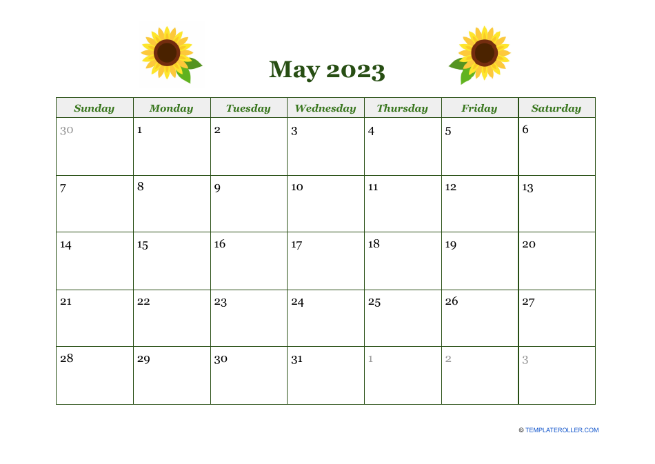 May 2023 Calendar Template - Printable Calendar for May 2023
