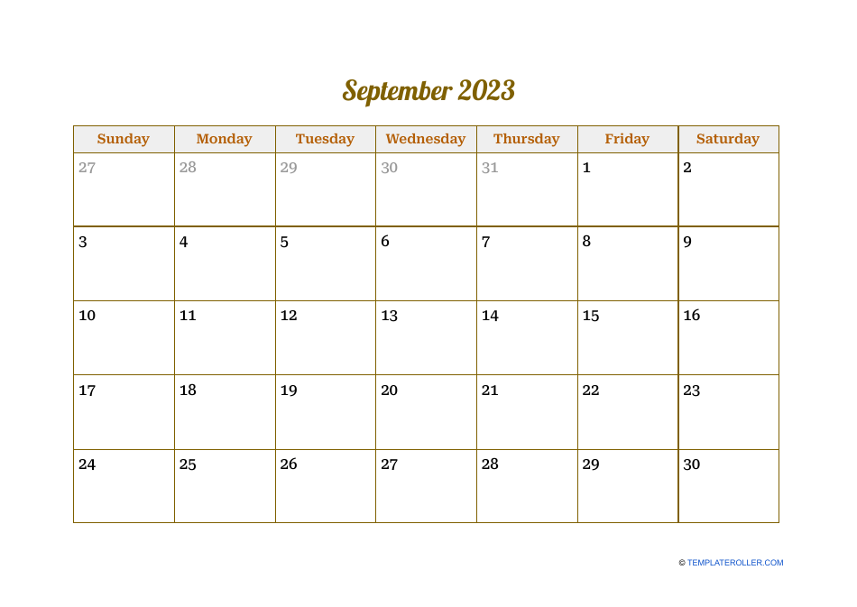 September 2023 Calendar Template Preview