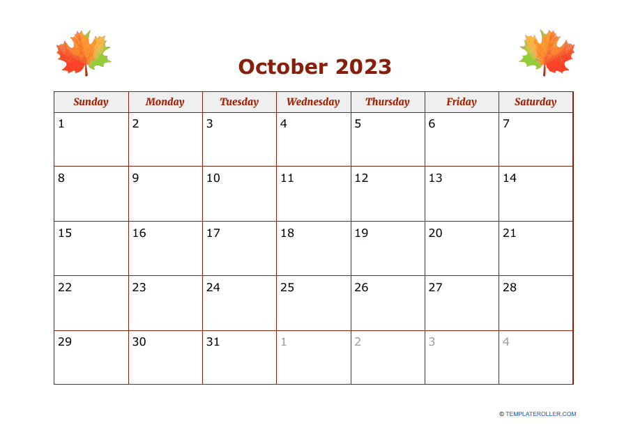 October 2023 Calendar Template - Free Editable & Printable