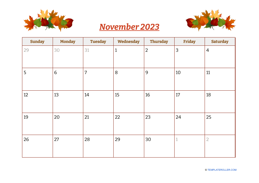 November 2023 Calendar Template Preview