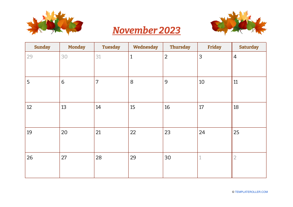 November 2023 Calendar Template Preview