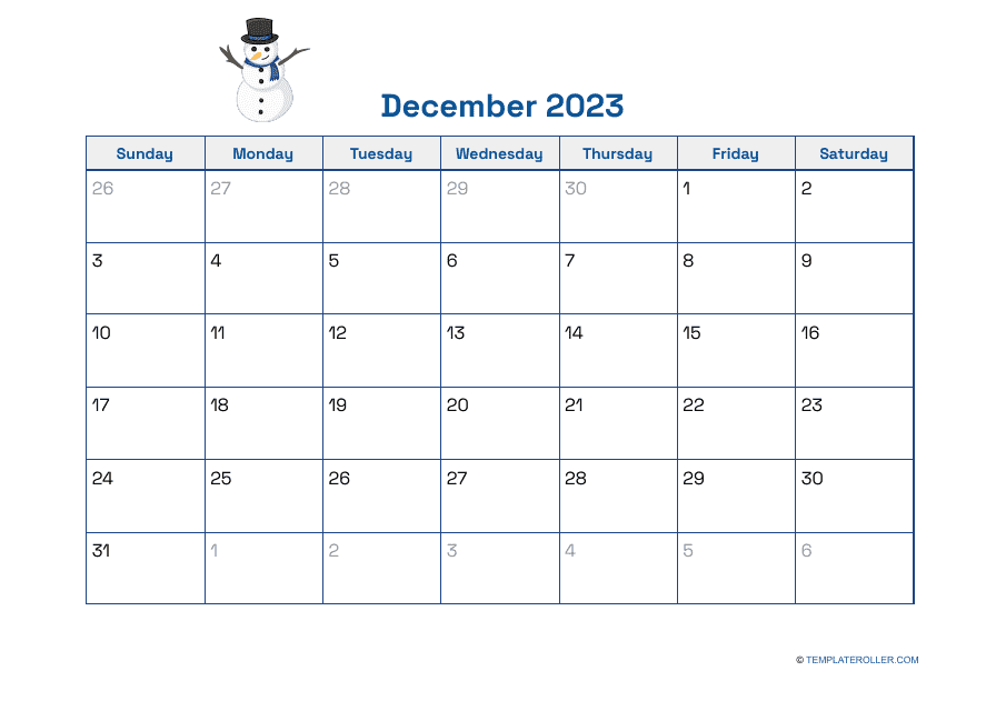 December 2023 Calendar Template - Preview
