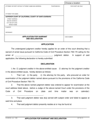 Form SC-2005 Application for Warrant and Declaration - County of Santa Barbara, California
